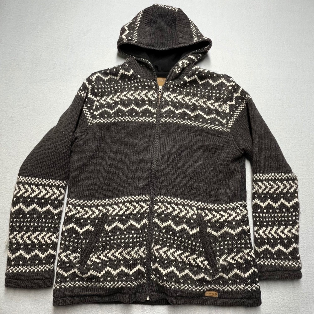 Laundromat Women XL Wool‎ Aztec Fair Isle Knit Full Zip Hoodie l Lined XL Cabin